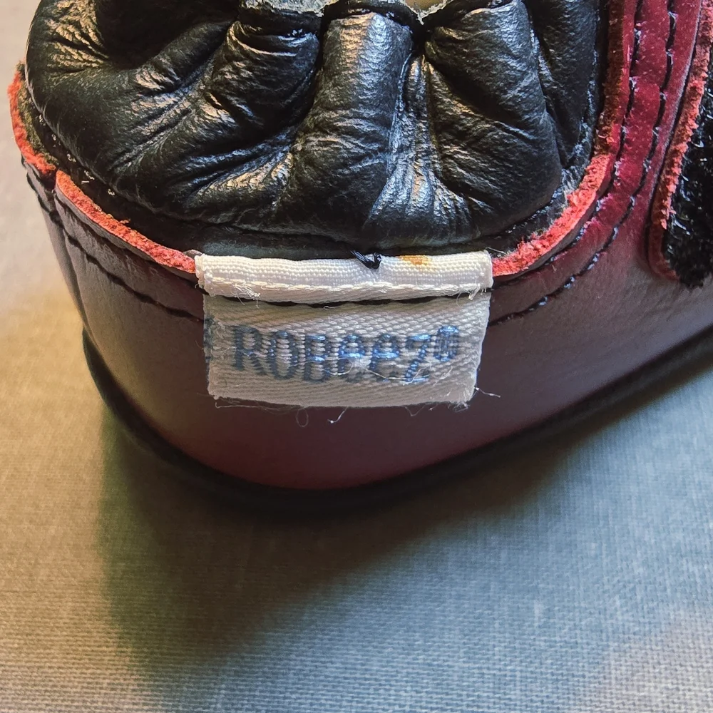 Genuine Red Leather Robeez Trendz Mary Jane Shoes With Black Velvet Bows